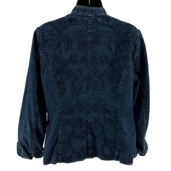 Coldwater Creek Jean Jacket WMNS 12 Dark Wash Denim Button Up Embroidered Pocket - Picture 4 of 7